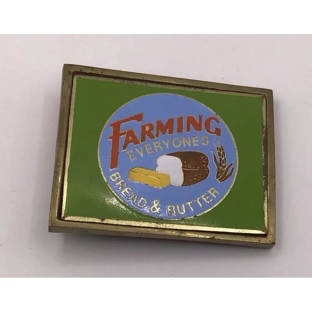 Farming Is Everybodys Bread and Butter Belt Buckle Agri Vtg 70s 💚